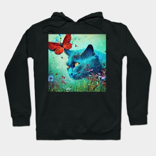 Blue cat and butterfly Hoodie